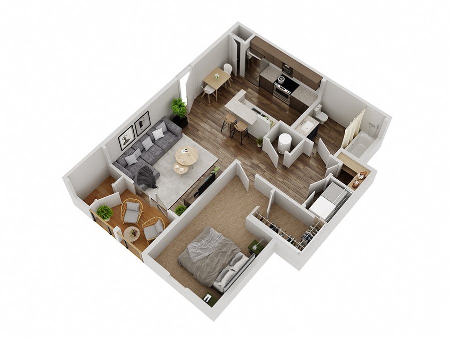 The Cusick 1 bedroom 1 bath floor plan